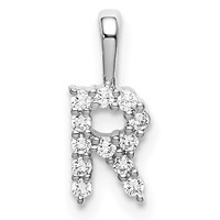 14K White Gold 0.12 Carat Lab Grown Diamond VS SI+ G+ Complete Letter R Initial Pendant view 1