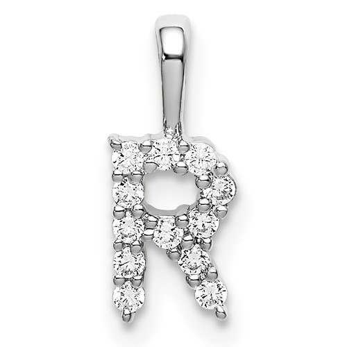 14K White Gold 0.12 Carat Lab Grown Diamond VS SI+ G+ Complete Letter R Initial Pendant