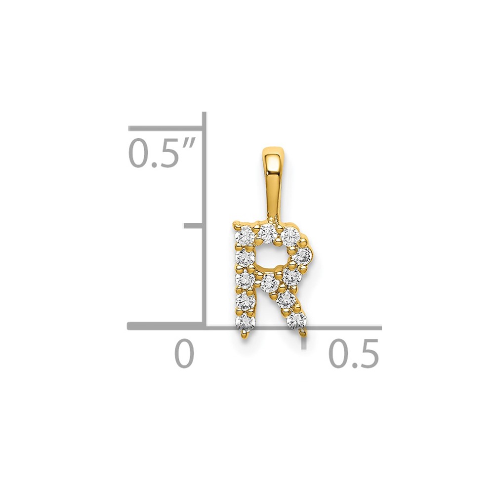 14k 1/8 carat Lab Grown Diamond VS/SI+ G+ Complete Letter R Initial Pendant (PM6988R-013-YLG)