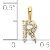 14K Yellow Gold 0.12 Carat Lab Grown Diamond VS SI+ G+ Complete Letter R Initial Pendant view 4