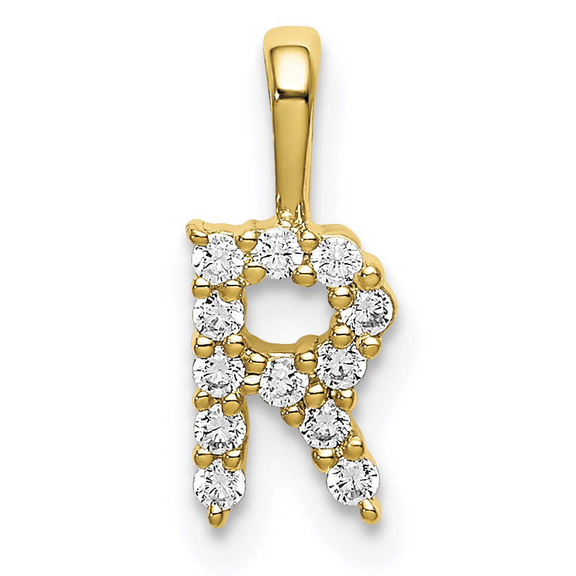 14k 1/8 carat Lab Grown Diamond VS/SI+ G+ Complete Letter R Initial Pendant (PM6988R-013-YLG)