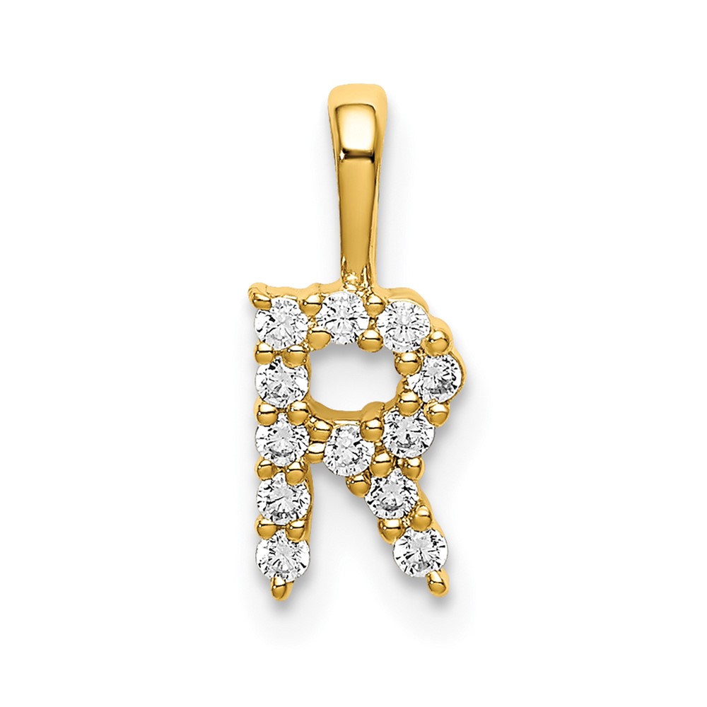 14K Yellow Gold 0.12 Carat Lab Grown Diamond VS SI+ G+ Complete Letter R Initial Pendant