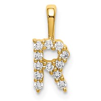 14K Yellow Gold 0.12 Carat Lab Grown Diamond VS SI+ G+ Complete Letter R Initial Pendant view 1