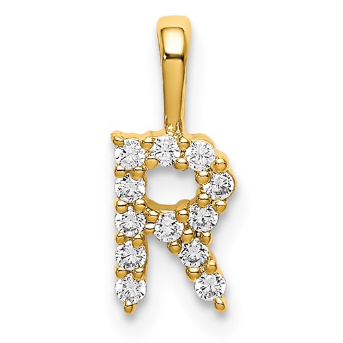 14K Yellow Gold 0.12 Carat Lab Grown Diamond VS SI+ G+ Complete Letter R Initial Pendant