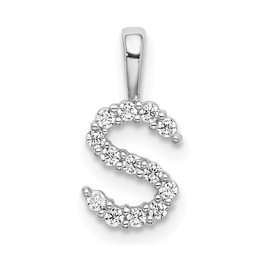 14K White Gold 0.12 Carat Lab Grown Diamond VS SI+ G+ Complete Letter S Initial Pendant