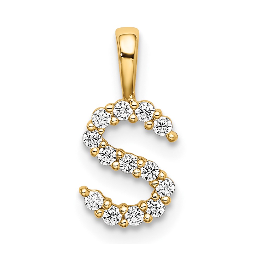 14k 1/8 carat Lab Grown Diamond VS/SI+ G+ Complete Letter S Initial Pendant (PM6988S-013-YLG)