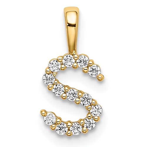 14K Yellow Gold 0.12 Carat Lab Grown Diamond VS SI+ G+ Complete Letter S Initial Pendant