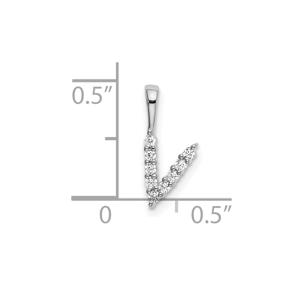 14k White Gold 1/10 carat Lab Grown Diamond VS/SI+ G+ Complete Letter V Initial Pendant (PM6988V-009-WLG)