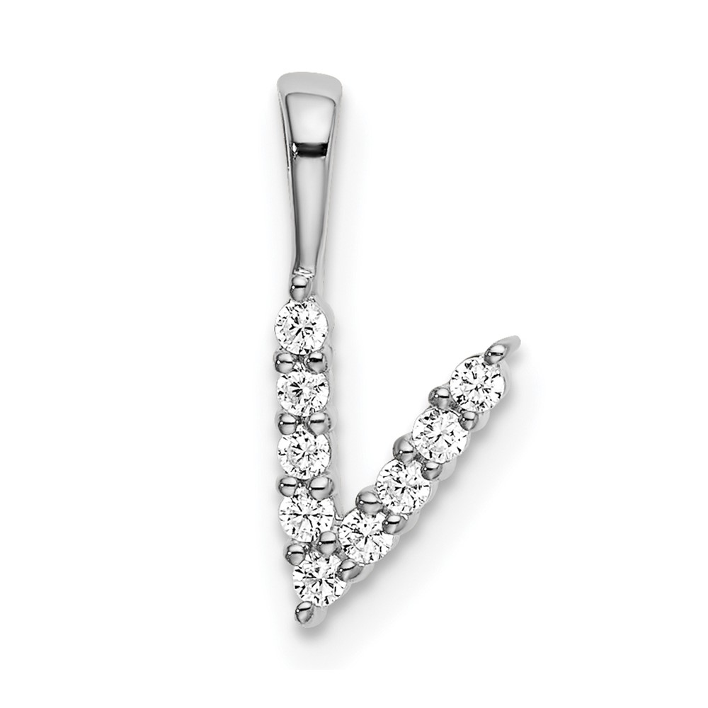 14K White Gold 0.10 Carat Lab Grown Diamond VS SI+ G+ Complete Letter V Initial Pendant