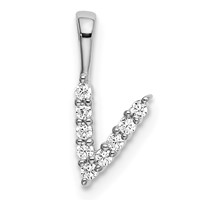 14K White Gold 0.10 Carat Lab Grown Diamond VS SI+ G+ Complete Letter V Initial Pendant view 1