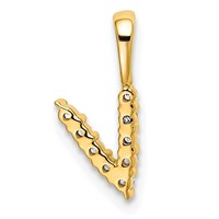 14K Yellow Gold 0.10 Carat Lab Grown Diamond VS SI+ G+ Complete Letter V Initial Pendant view 3