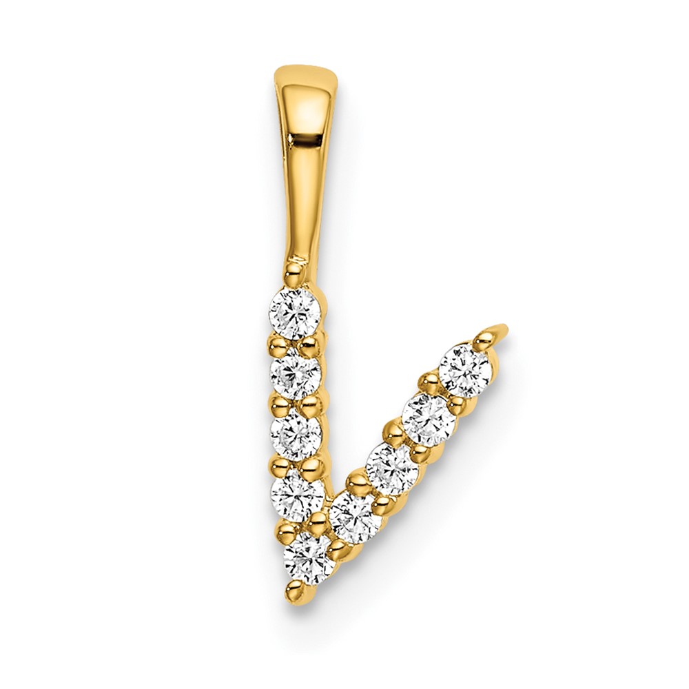 14K Yellow Gold 0.10 Carat Lab Grown Diamond VS SI+ G+ Complete Letter V Initial Pendant