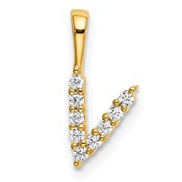 14K Yellow Gold 0.10 Carat Lab Grown Diamond VS SI+ G+ Complete Letter V Initial Pendant view 1