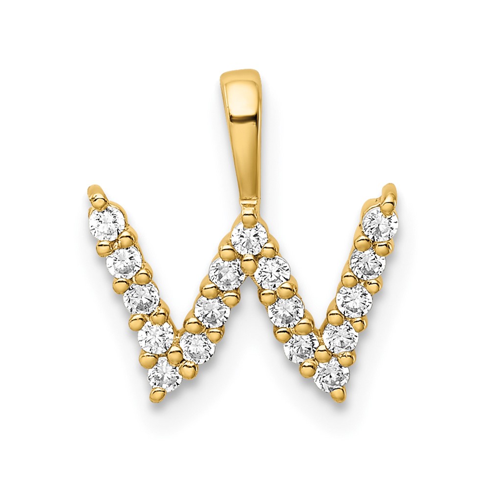 14K Yellow Gold 0.17 Carat Lab Grown Diamond VS SI+ G+ Complete Letter W Initial Pendant