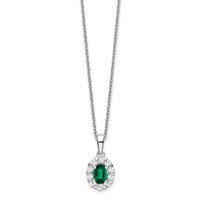 14K White Gold 0.50 Carat Lab Grown Diamond VS SI+ G+ and Oval Lab Created Emerald Complete Halo Pendant Necklace, 18" view 2