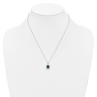 14K White Gold 0.50 Carat Lab Grown Diamond VS SI+ G+ and Oval Lab Created Emerald Complete Halo Pendant Necklace, 18" view 3