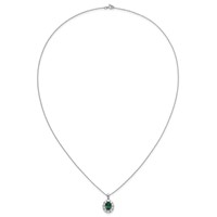 14K White Gold 0.50 Carat Lab Grown Diamond VS SI+ G+ and Oval Lab Created Emerald Complete Halo Pendant Necklace, 18" view 4