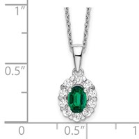 14K White Gold 0.50 Carat Lab Grown Diamond VS SI+ G+ and Oval Lab Created Emerald Complete Halo Pendant Necklace, 18" view 5