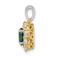 14K Two-Tone 0.50 Carat Lab Grown Diamond VS SI+ G+ and Lab Created Emerald Halo Pendant view 2