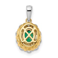 14K Two-Tone 0.50 Carat Lab Grown Diamond VS SI+ G+ and Lab Created Emerald Halo Pendant view 3