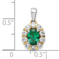 14K Two-Tone 0.50 Carat Lab Grown Diamond VS SI+ G+ and Lab Created Emerald Halo Pendant view 4
