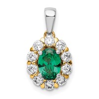 14K Two-Tone 0.50 Carat Lab Grown Diamond VS SI+ G+ and Lab Created Emerald Halo Pendant view 1