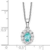 Pure Serenity 14K White Gold 0.62 Carat Lab Grown Diamond VS SI+ G+ and Lab Created Paraiba Oval Halo Pendant Necklace, 18" view 2