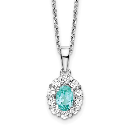 Pure Serenity 14K White Gold 0.62 Carat Lab Grown Diamond VS SI+ G+ and Lab Created Paraiba Oval Halo Pendant Necklace, 18"