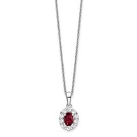 14K White Gold 0.50 Carat Lab Grown Diamond VS SI+ G+ and Oval Lab Created Ruby Complete Halo Pendant Necklace, 18" view 2