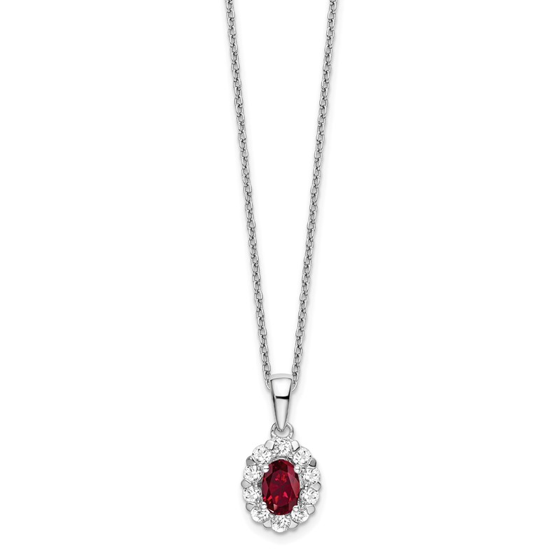 14k White Gold 1/2 carat Lab Grown Diamond VS/SI+ G+ and Oval Lab Created Ruby Complete 18 inch Halo Pendant Necklace