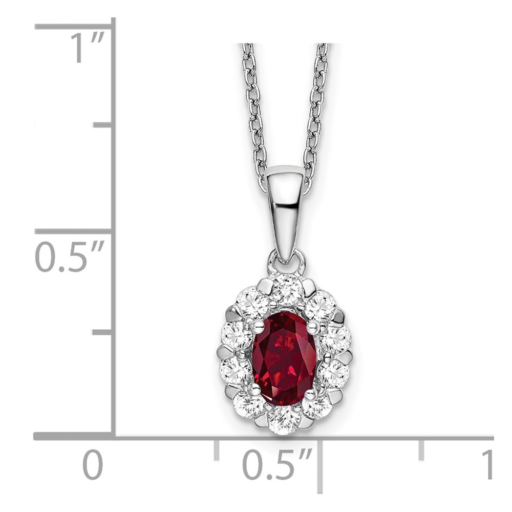 14k White Gold 1/2 carat Lab Grown Diamond VS/SI+ G+ and Oval Lab Created Ruby Complete 18 inch Halo Pendant Necklace (PM6990CR-052-WLG-18)