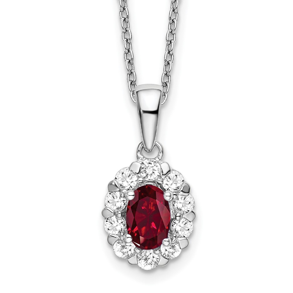 14k WG Created Oval Ruby & Lab Grown Dia pendant & Necklace