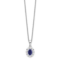 14K White Gold 0.50 Carat Lab Grown Diamond VS SI+ G+ and Oval Lab Created Blue Sapphire Complete Halo Pendant Necklace, 18" view 2