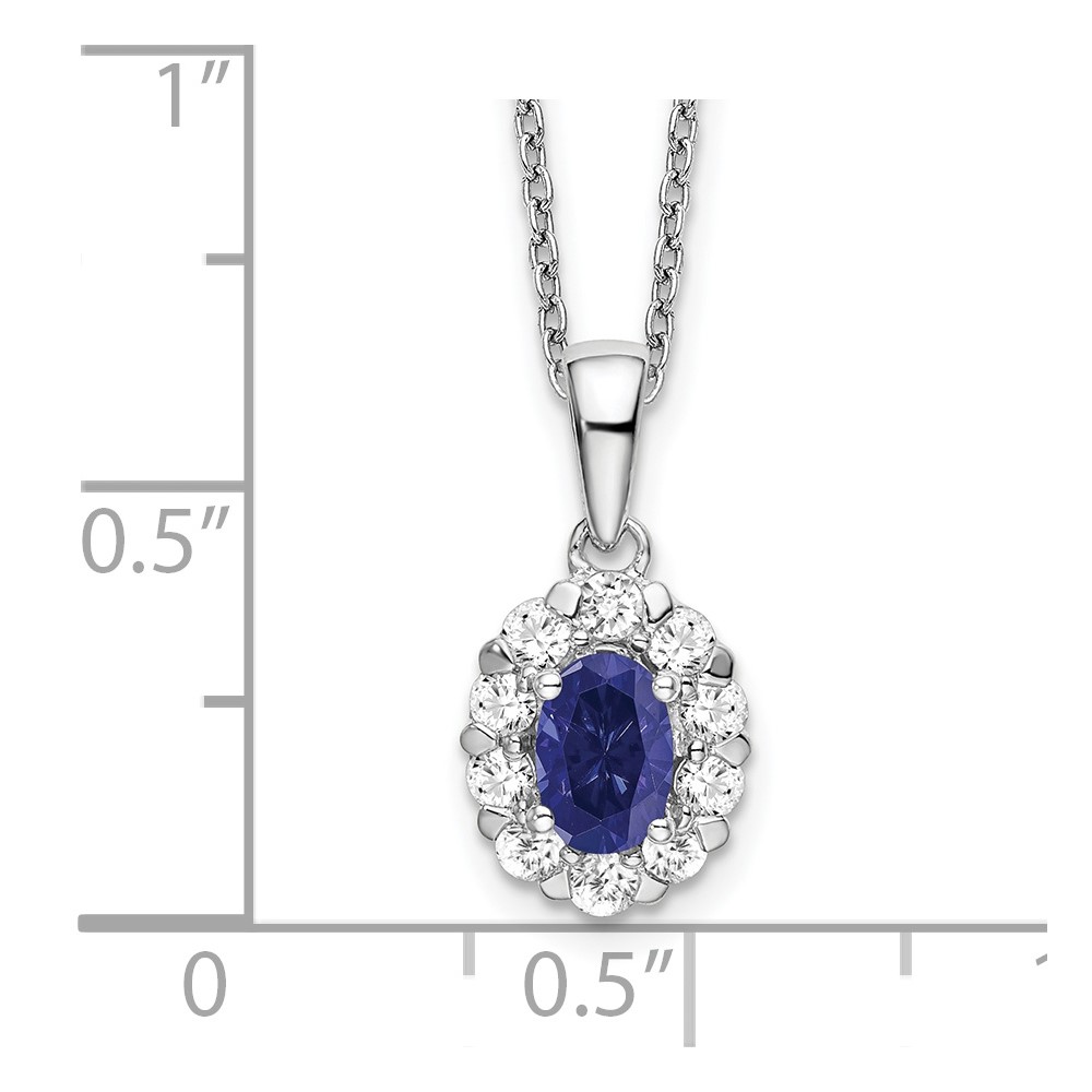 14k White Gold 1/2 carat Lab Grown Diamond VS/SI+ G+ and Oval Lab Created Blue Sapphire Complete 18 inch Halo Pendant Necklace (PM6990CS-052-WLG-18)
