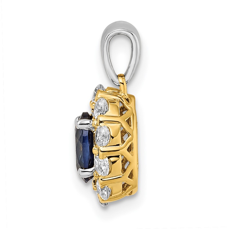 14k Two-Tone 1/2 carat Lab Grown Diamond VS/SI+ G+ and Lab Created Blue Sapphire Halo Pendant