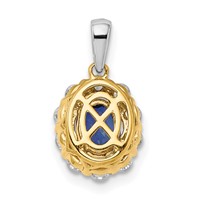 14K Two-Tone 0.50 Carat Lab Grown Diamond VS SI+ G+ and Lab Created Blue Sapphire Halo Pendant view 3