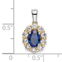 14K Two-Tone 0.50 Carat Lab Grown Diamond VS SI+ G+ and Lab Created Blue Sapphire Halo Pendant view 4