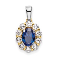 14K Two-Tone 0.50 Carat Lab Grown Diamond VS SI+ G+ and Lab Created Blue Sapphire Halo Pendant view 1