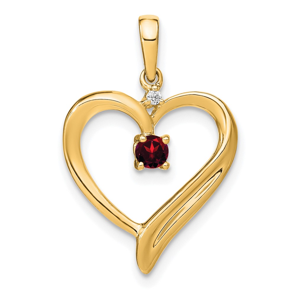 14k Garnet and Diamond Heart Pendant (PM7005-GA-001-YA)