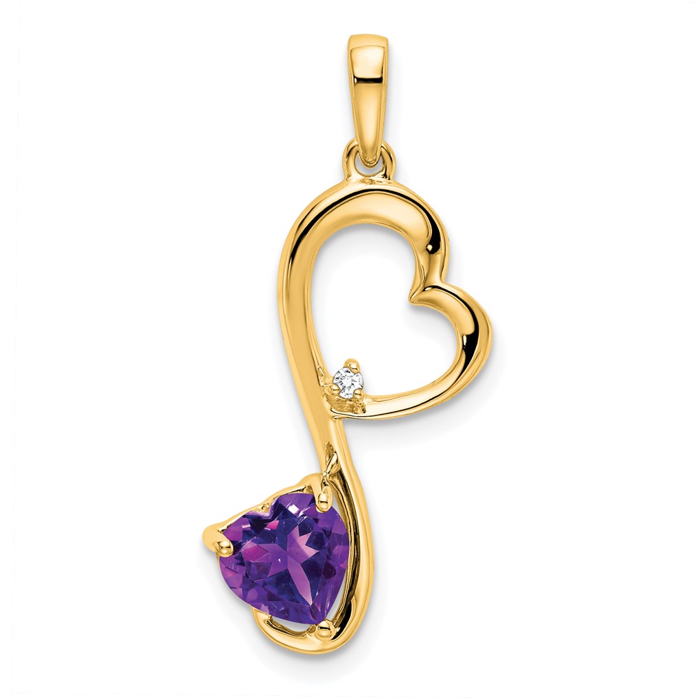 14k Amethyst and Diamond Heart Pendant (PM7007-AM-001-YA)