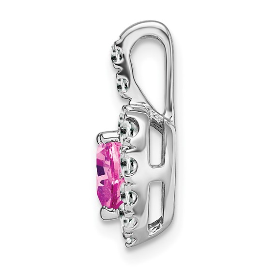 14k White Gold Lab Created Pink Sapphire and White Topaz Halo Heart Pendant