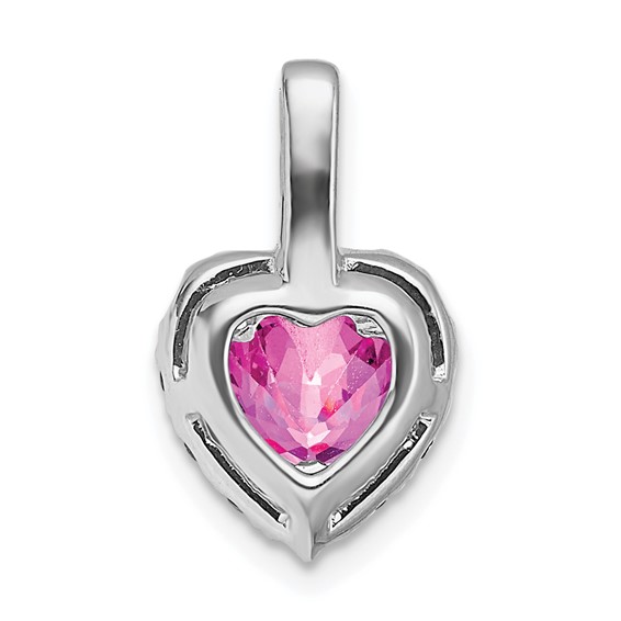 14k White Gold Lab Created Pink Sapphire and White Topaz Halo Heart Pendant