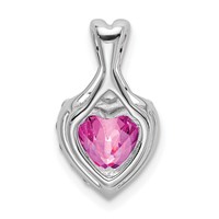 14K White Gold 0.20 Carat Lab Grown Diamond VS SI+ G+ and Lab Created Pink Sapphire Complete Fashion Heart Pendant view 3