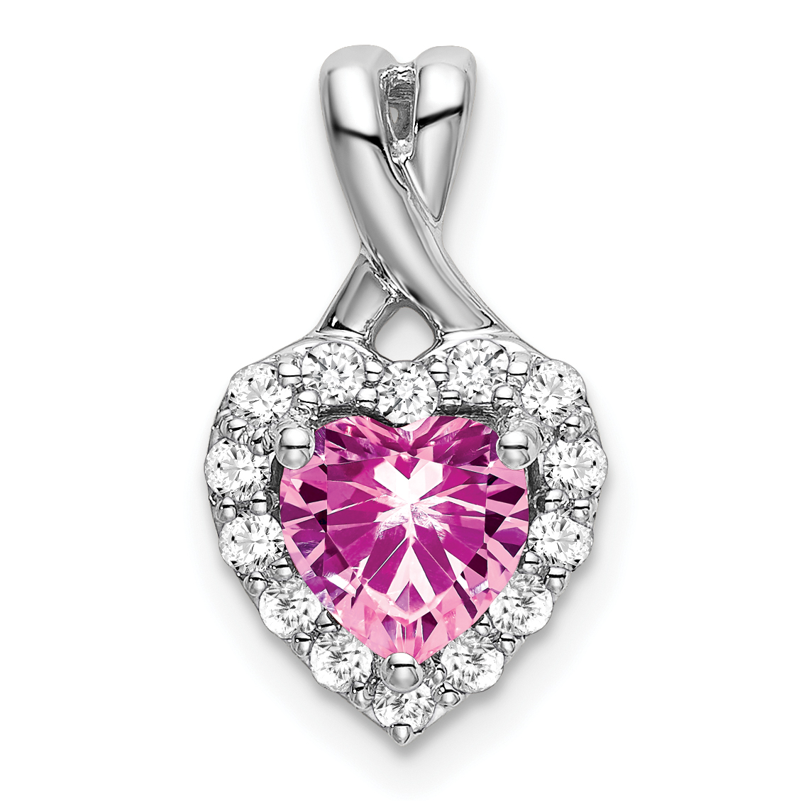 14k White Gold 1/5 carat Lab Grown Diamond VS/SI+ G+ and Lab Created Pink Sapphire Complete Fashion Heart Pendant (PM7013-CPS-021-WLG)