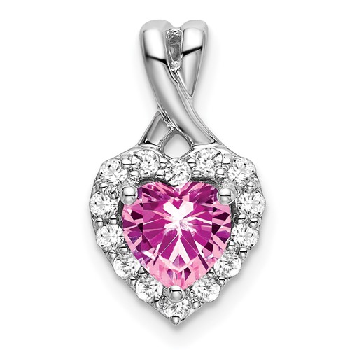 14K White Gold 0.20 Carat Lab Grown Diamond VS SI+ G+ and Lab Created Pink Sapphire Complete Fashion Heart Pendant