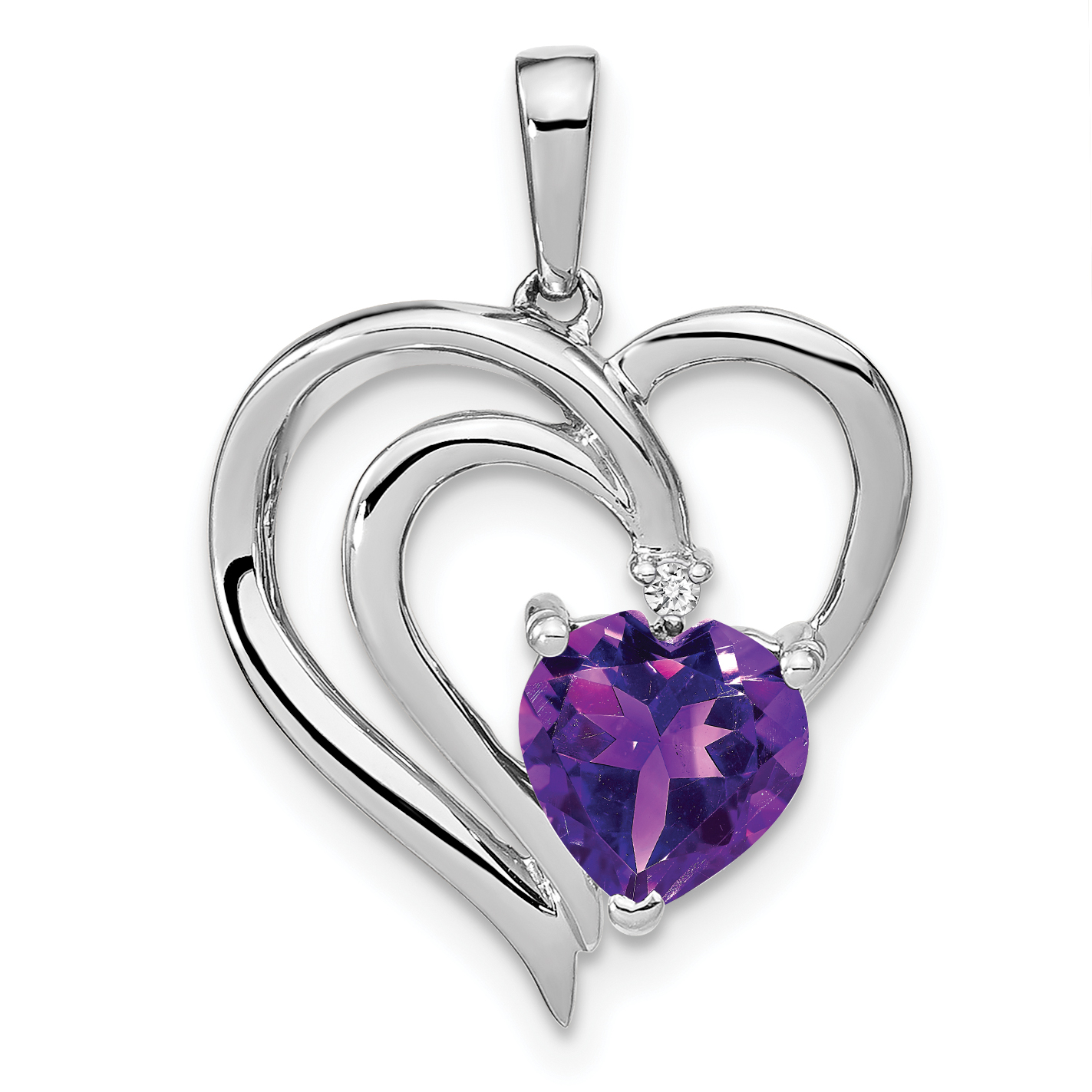 Sterling Silver Rhodium-plated Amethyst and Diamond Pendant (PM7025-AM-001-SSA)