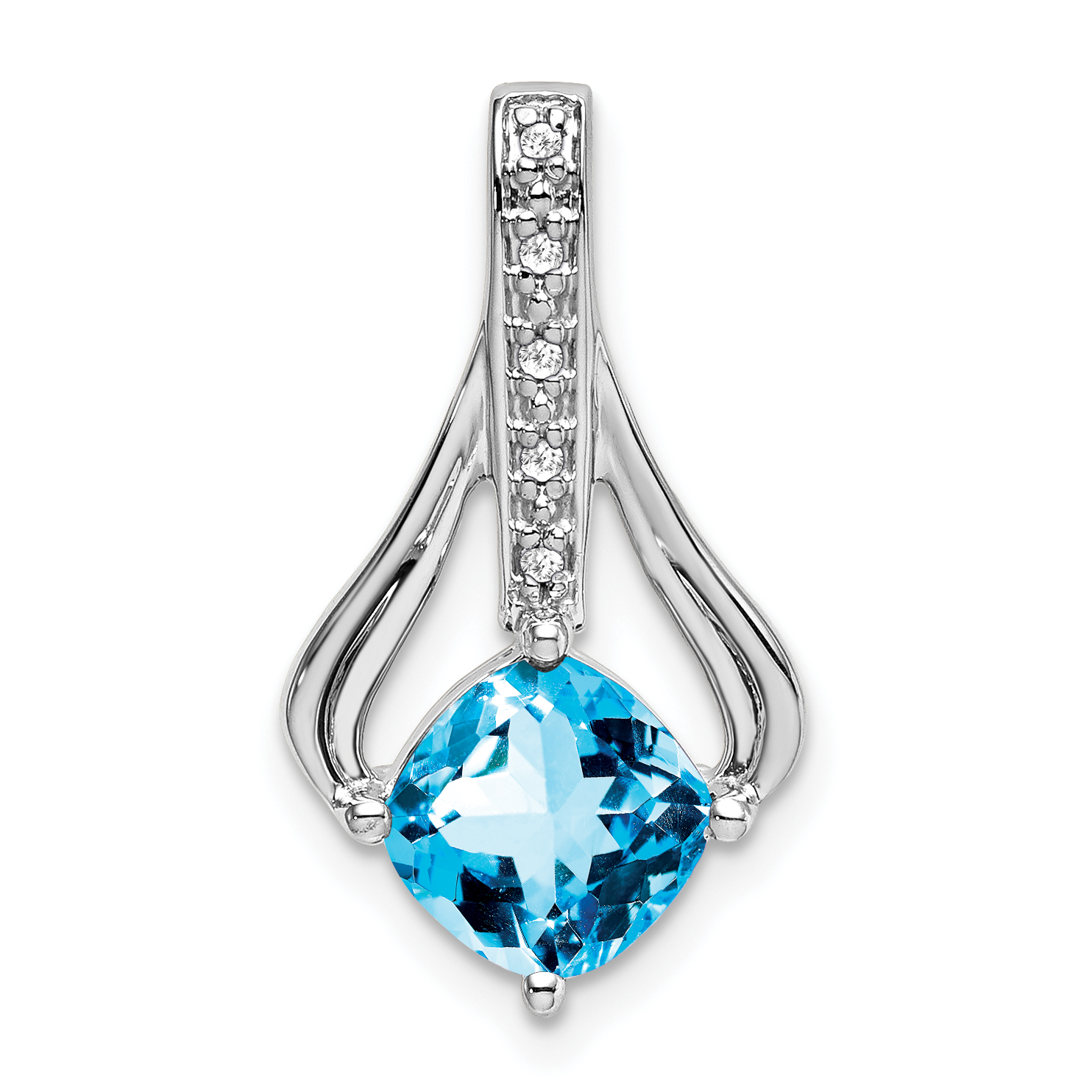 14k White Gold Blue Topaz and Diamond Pendant (PM7032-BT-002-WA)
