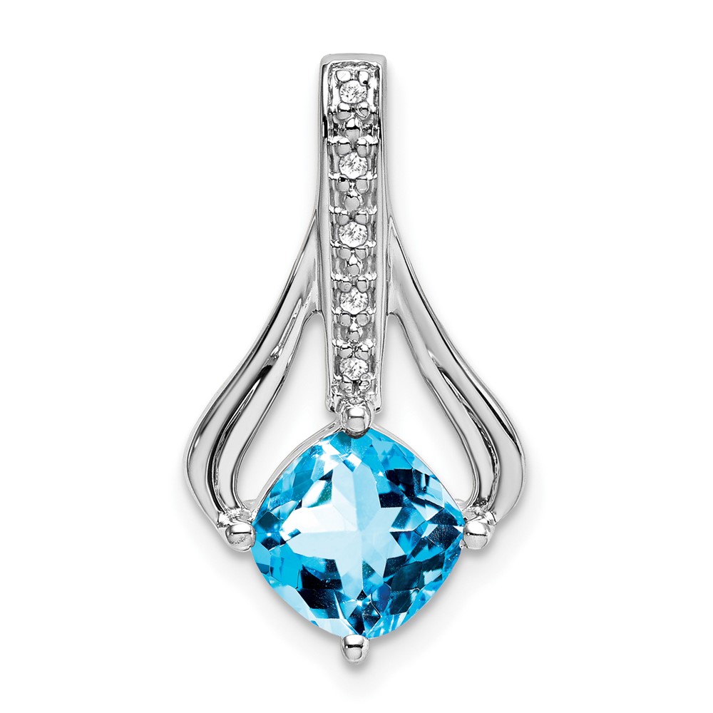 14k White Gold Blue Topaz and Diamond Pendant (PM7032-BT-002-WA)