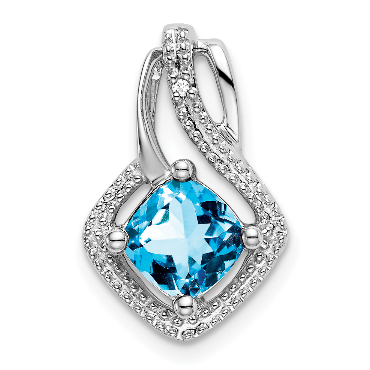 14k White Gold Blue Topaz and Diamond Pendant (PM7034-BT-001-WA)