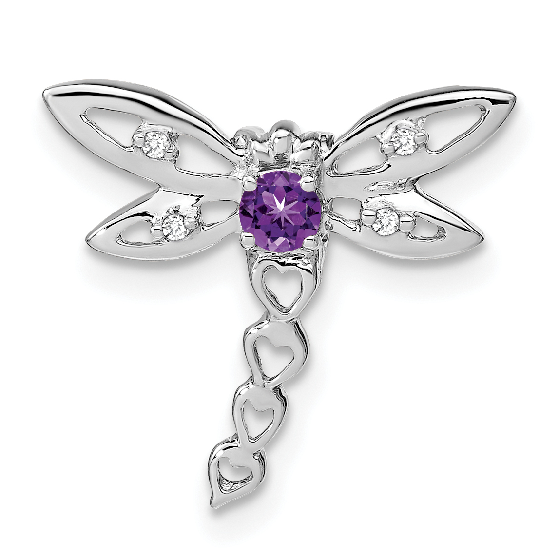 14k White Gold Amethyst and Diamond Dragonfly Chain Slide (PM7039-AM-002-WA)